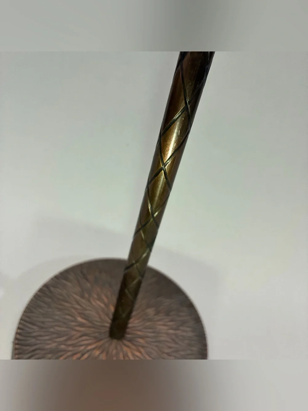 Vintage Metal Palm Tree Candlestick in Green and Bronze Height 16,5”